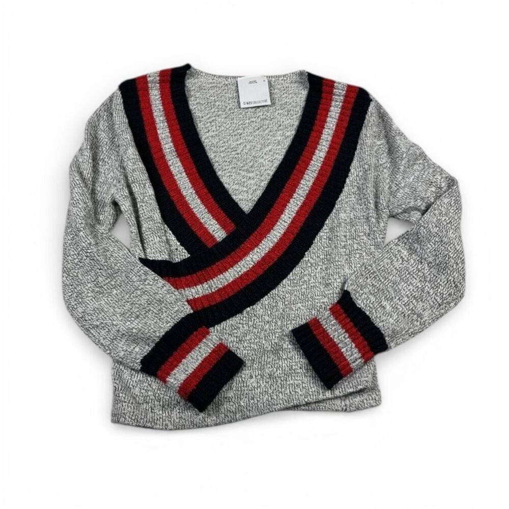 C/MEO Collective Faux Wrap Sweater V-Neck Preppy Nautical Sporty Pullover XS